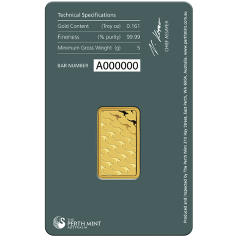 5g Perth Mint 999.9 Fine Gold Bar Minted - Bullion & Storage