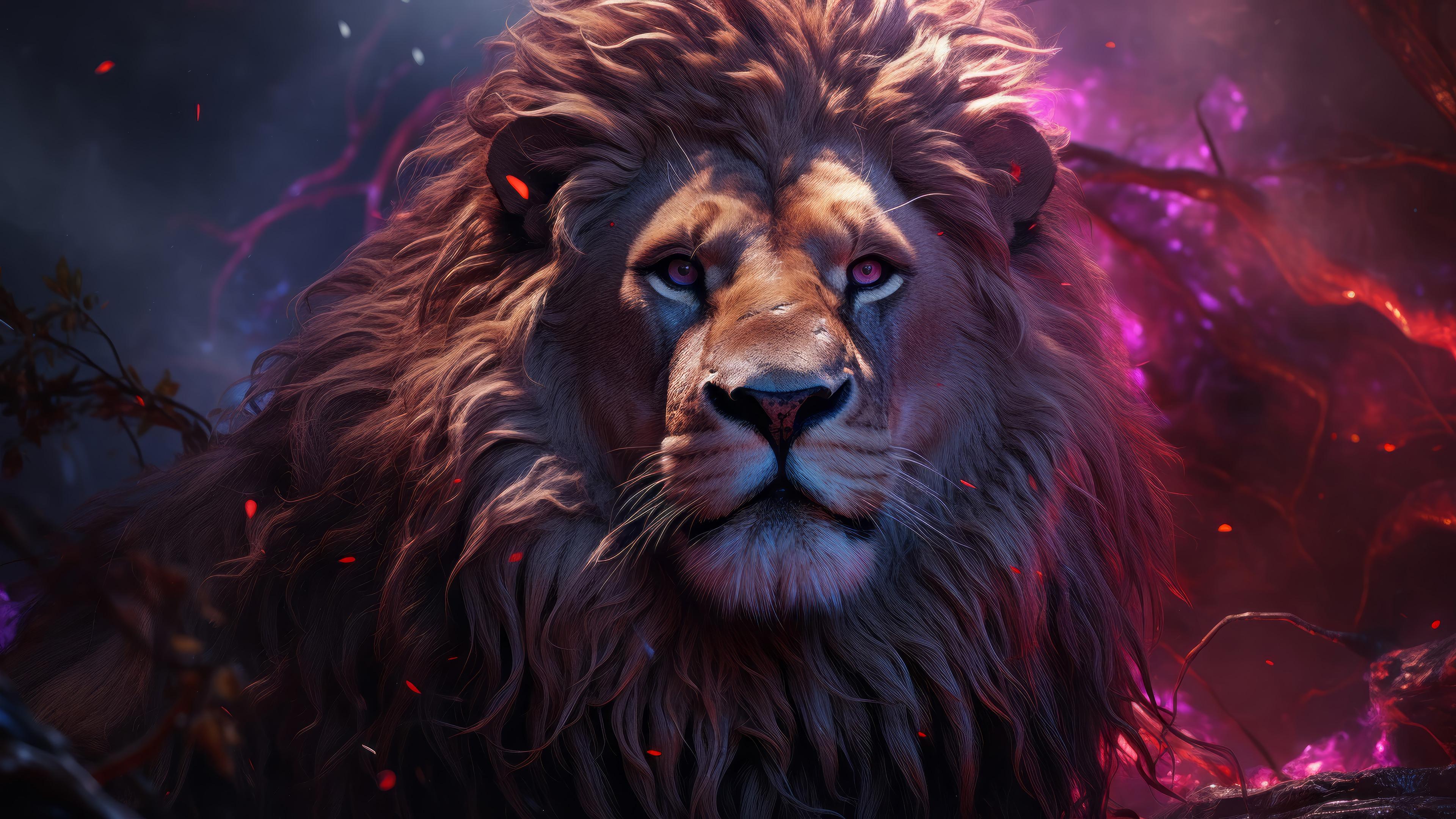 Lion digital art 4k wallpaper ai created abstract background | PC and Mobile Wallpapers