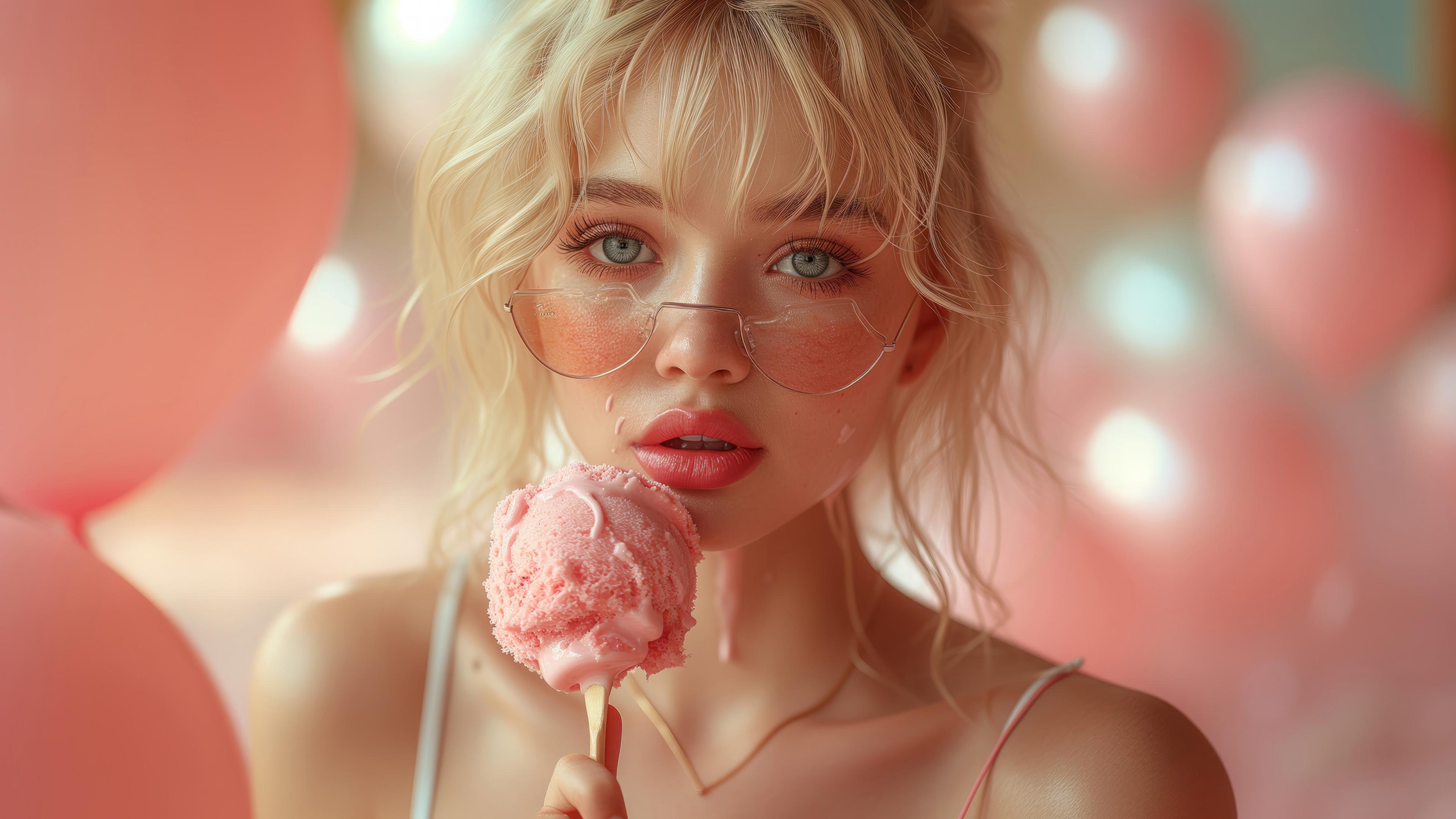 Beautiful blonde girl with ice cream 4k pc wallpaper | PC and Mobile Wallpapers
