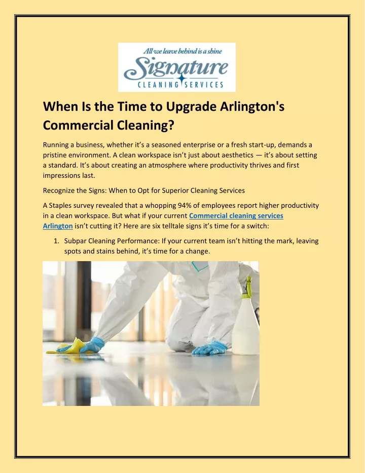 PPT - When Is the Time to Upgrade Arlington's Commercial Cleaning? PowerPoint Presentation - ID:13283931